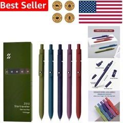 Retractable Gel Pens 5 Pcs 0.5mm Black Ink Smooth Writing Journal