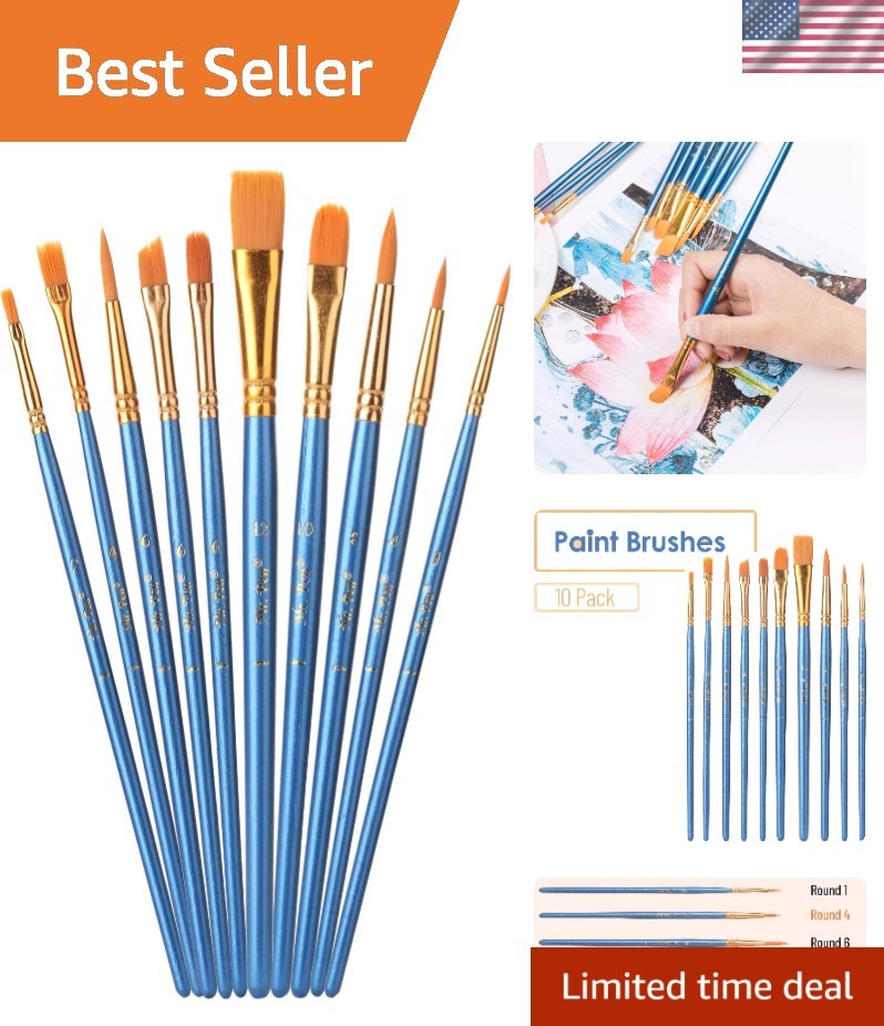 Durable Long Handle Nylon Paint Brushes Set, 10 Pack for Miniature & Detail Work