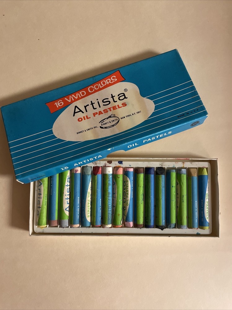 Binney&Smith Artista Crayola Oil Pastels 16 Vivid Colors Original Box Vintage