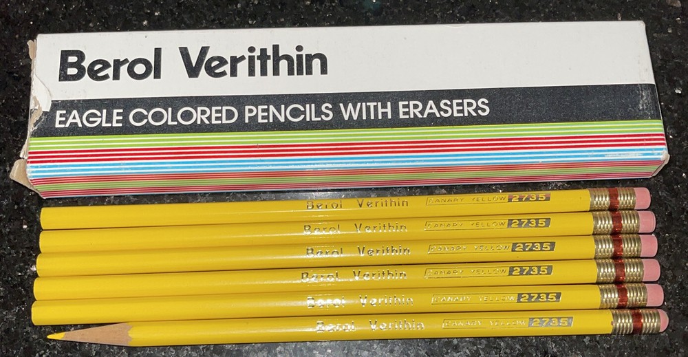 Vintage 6 Berol Verithin Eagle Canary Yellow #2735 Colored Pencils 5 New 1 Used