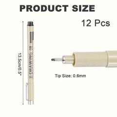 12Pcs 0.6mm Fineliner Ink Pens