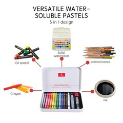 12 Colors Water-Soluble Pastel Crayons Set, Multi-Technique Art Kit with Brus…