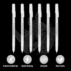Dacono White Gel Pens 12 Pack 0.8mm Extra Fine Waterproof Ink for Art Drawing