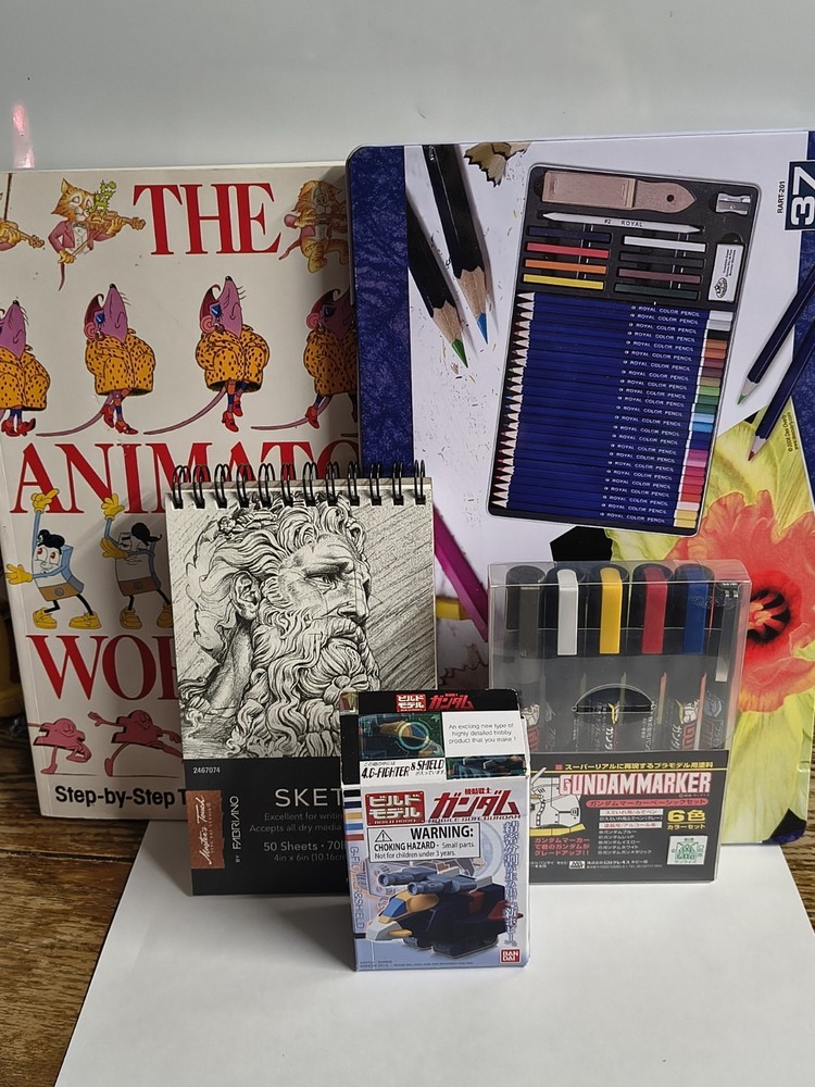 Lot of Art Supplies, Lucky Charm Toy + Random Art