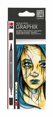 Marabu Graphix METROPOLITAN AQUA PENS 6 pc Watercolor Felt Tip Twin-Tip NEW!