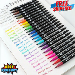 36pcs Colored Marker Dual Tip Brush Set with Fine Liner & Soft Head Brush Tips