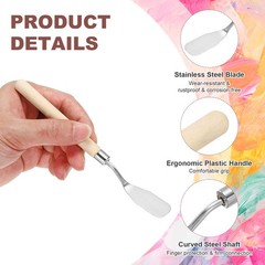 6.5″ 8 Pcs Stainless Steel Palette Knife Birch Handle Flat, Natural Wood Color