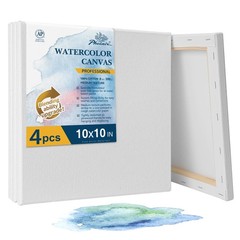 Professional Stretched Watercolor Canvas – 10×10 Inch/4 Pack, 100% Cotton Wat…