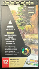 ARTEZA Watercolor Paint Set Half Pans W/ Met Storage Tin – 12 Pcs. Earth Colors
