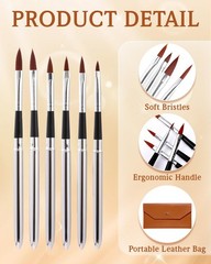 6 PCS Travel Watercolor Brushes Leather Pouch Extendable Portable 6 Sizes