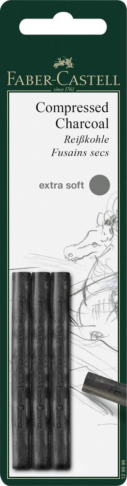 3 PCS Compressed PITT Charcoal Sticks Black Extra Soft Drawing Sketch