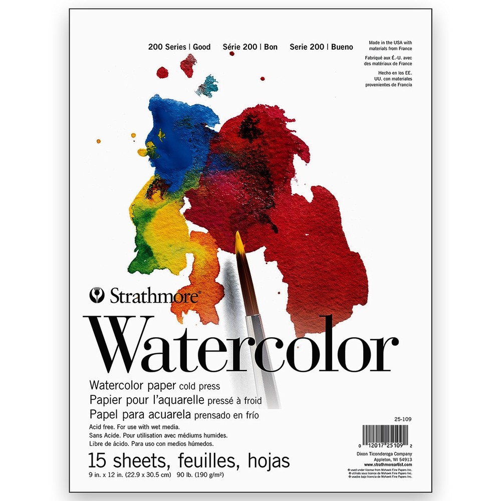 200 Series Watercolor Paper Tape Bound Pad 9×12 inches 15 Sheets 90lb/190g – …