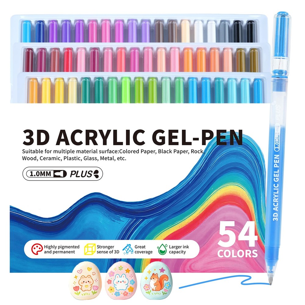 Acrylic Gel Pens, 54 Colors Gel Pens for Coloring, 1.0mm Bullet Tip, Large Ca…