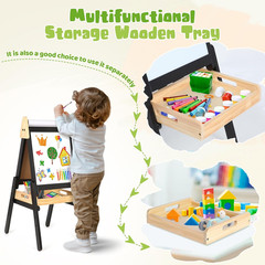 3 in 1 Easel for Little Kids with Wood Tray, Double Sided Wooden Easel with Pape