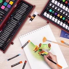 175Pc Deluxe Professional Art Set with Pads Paint Crayons Pencils in Wooden Case