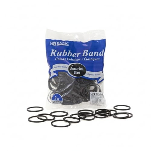 BAZIC Black Color Rubber Bands 2 Oz./ 56.70 g Assorted Sizes, 1-Pack
