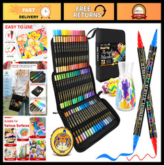 72 Colors Dual Tip Acrylic Paint Pens – Fine & Brush Tips for Art, Craft, Glass,