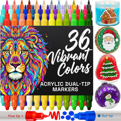36 Dual-Tip Acrylic Paint Markers for Crafting – Perfect Gift for Kids & Teens
