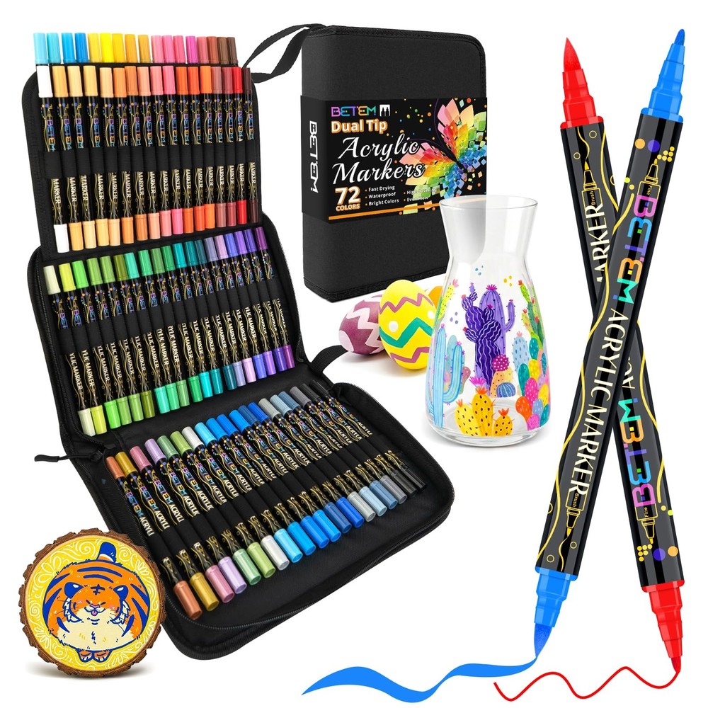 Betem Dual Tip Acrylic Paint Pens, 72 Colors 1 Count (Pack of 72), 72