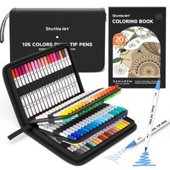 Dual Tip Brush Marker Pens 105 Colors Set with Coloring Book for Artists