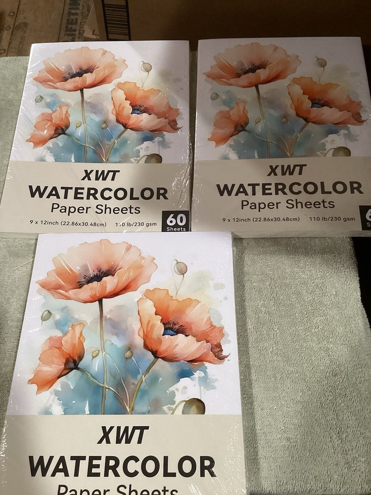 180 Sheets XWT Watercolor Paper 9×12” 110lb/230gsm Cold Pressed Acid Free