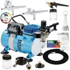 Cool Runner II Airbrush Kit with Dual Fan Compressor, 3 Airbrushes, Cleaning …