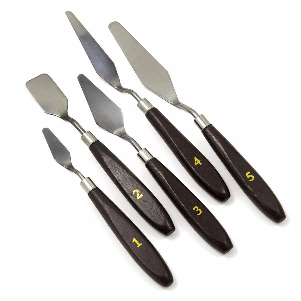 ToolTreaux Steel and Polished Wood Assorted Soft Medium Sculpting Spatulas, 5pc