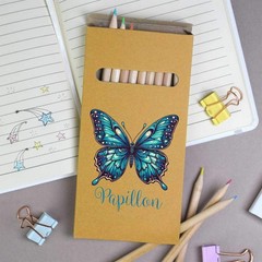 12 x ‘Pretty Blue Papillon Butterfly’ Long Colour Pencils (PE00085501)