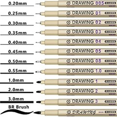 Muchcute Micro Fineliner Drawing Art Pens: 12 Black Fine Line 12 Tip Sizes