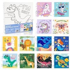 CONDA 12 Pcs Pre Drawn Canvas to Paint 6×6 Inch, Animal Pre Printed Canvas fo…