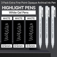PANDAFLY White Gel Pens, 0.5Mm Extra Fine Point Opaque Archival Ink Pen for Jour