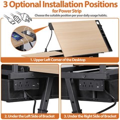 Drafting Drawing Table Tabletop Adjustable Height with Charge Outlet Natural
