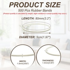 3.2″ x 3/50″ 500 Pcs White Elastics Rubber Bands for Office File Folder