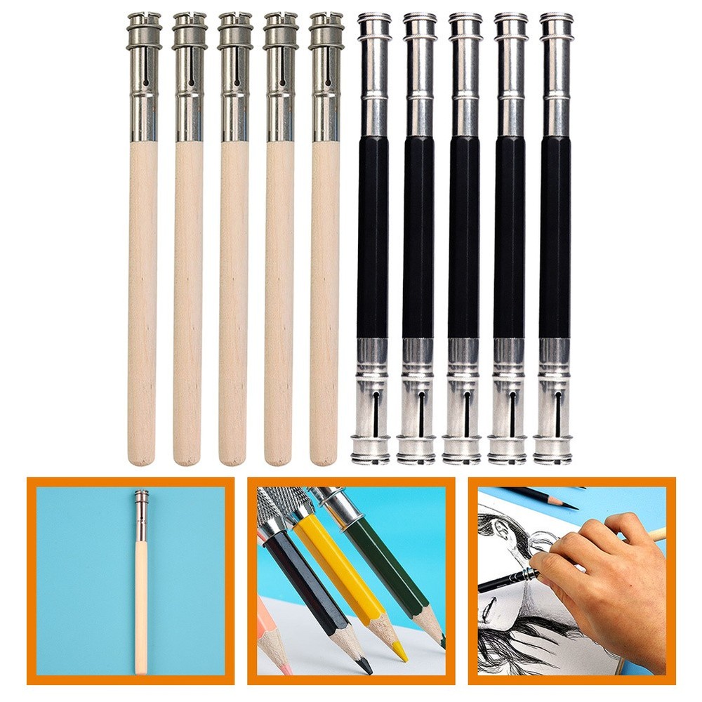 10Pcs Wooden Pencil Extenders Art Supplies Holder for Sketching Drawing