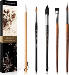 Japan NEW Watercolor Brush Set 5pcs Sable Sheep Synthetic Squirrel Hair 404