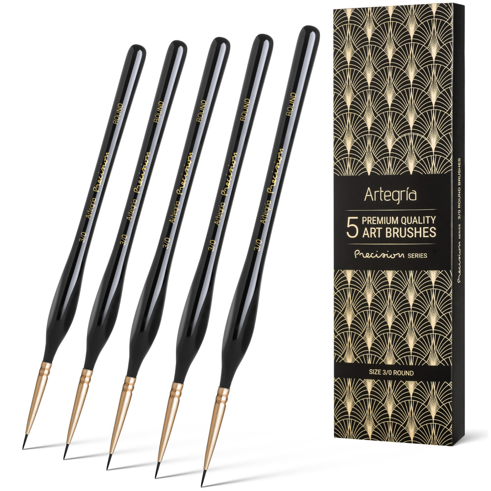 ARTEGRIA Detail Paint Brush Set – 5 Miniature Paint Brushes Size Round 3/0 (000)