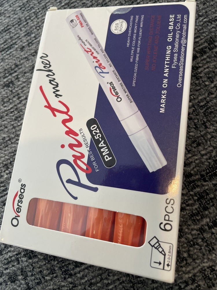 Overseas Paint Marker 6 ORANGE Colored Oil Based Pen Permanent PMA-520