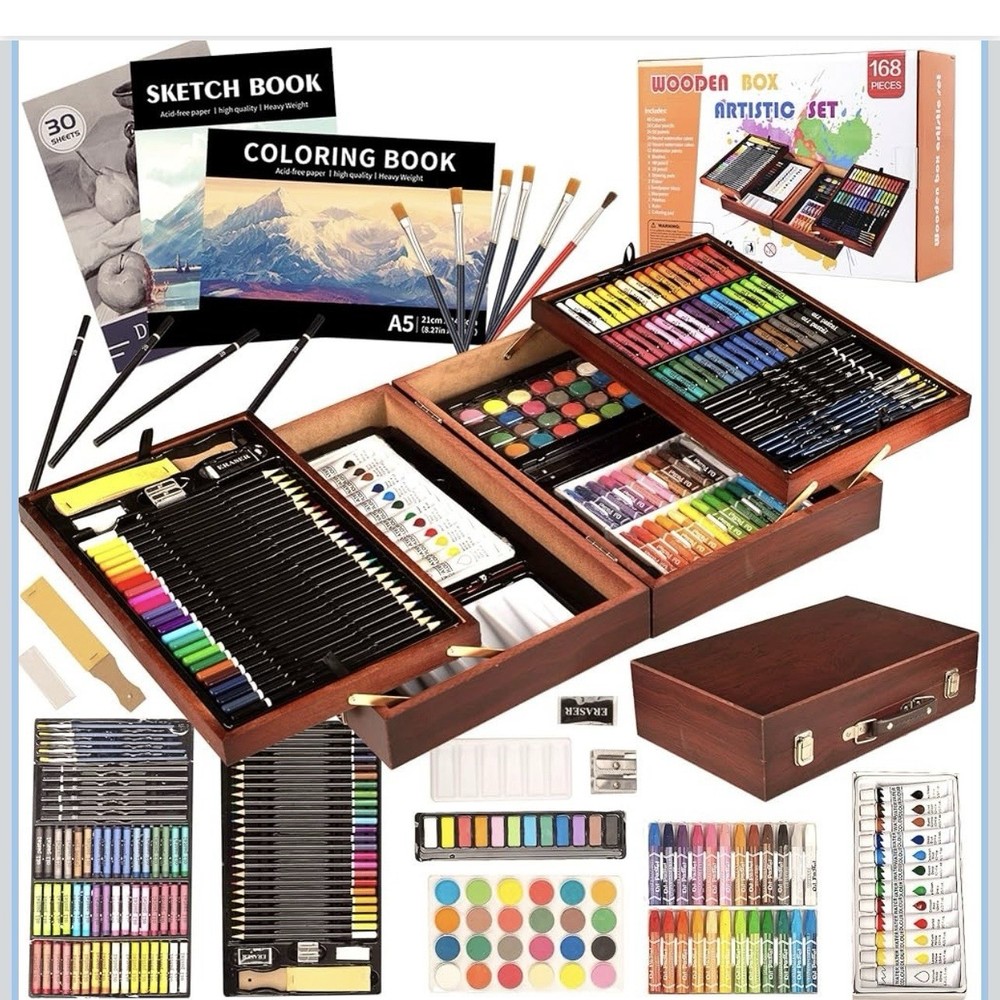 KINSPORY 168-Pack Art Supplies, Deluxe Wooden Artistic Art Set Crafts