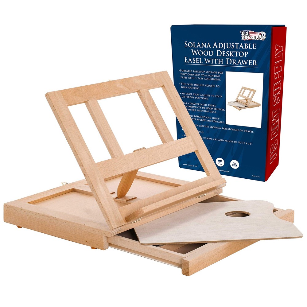 U.S. Art Supply Solana Adjustable Wood Standard Size, Natural Finish