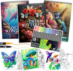 3Pcs Adult Coloring Book for Women Relaxation, 36 Colors Markers with Spiral Bou