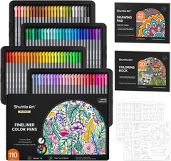 Shuttle Art Fineliner Colored Pens, 100 Colors 0.38Mm Fine Point Pens with Stenc