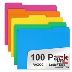 File Folder, 100 Pack 1/3 Cut Tab Colored File Assorted 5 Light Colors