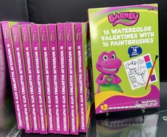 LOT 10 Barney Valentine Exchange Cards & Watercolor Paint 16 Per Pack