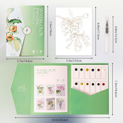Beginner Watercolor Workbook Set with Envelope, Brushes and 12-Color Watercolor
