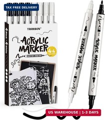TRANSON 4 Black and 4 White Paint Markers Bold and Fine Dual-tip Acrylic Paint M