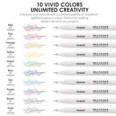Waterproof Multiliner Drawing Pen Set of 20 – 10 Black & 10 Assorted Colors, Fin