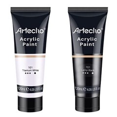 Artecho Professional Acrylic Paint White and Black 120ml / 4.05oz Tubes Art C…
