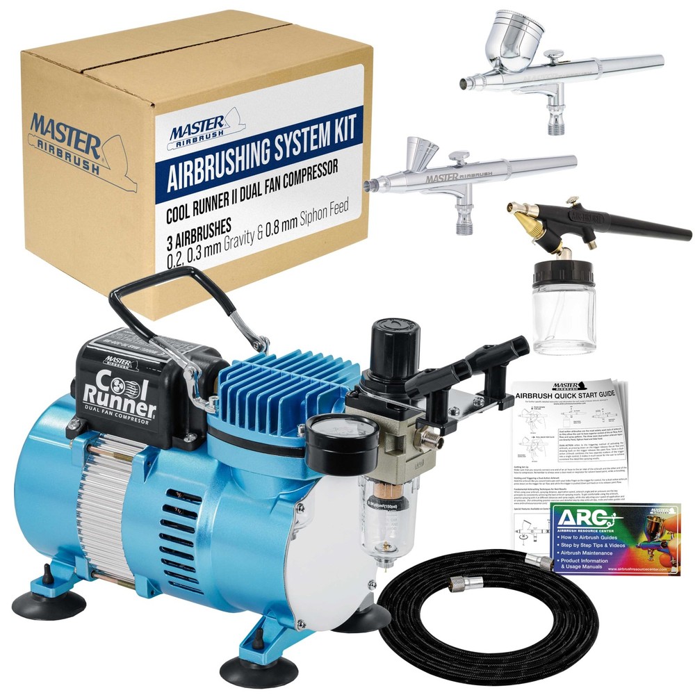 Cool Runner II Dual Fan Airbrushing System Kit – Brush Kit with Compressor & …