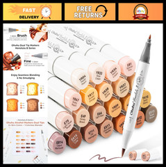 24 Skin Tone Alcohol Markers – Dual Brush & Fine Tips for Artists – Refillable,