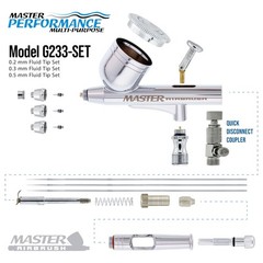 Master Airbrush G233 Performance Pro Airbrush Kit with 3 Nozzle Sets (0.2, 0….
